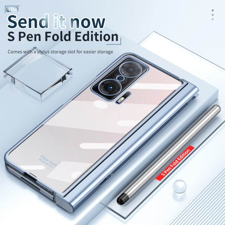 For Honor Magic V Full Body Electroplating Hinge Phone Case with Stylus(Blue) - Honor Cases by buy2fix | Online Shopping UK | buy2fix