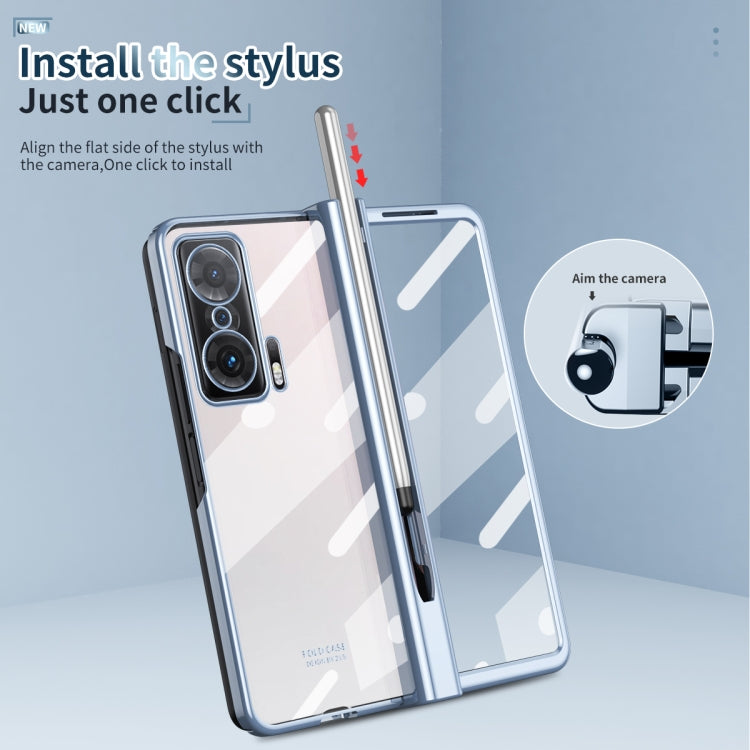 For Honor Magic V Full Body Electroplating Hinge Phone Case with Stylus(Blue) - Honor Cases by buy2fix | Online Shopping UK | buy2fix