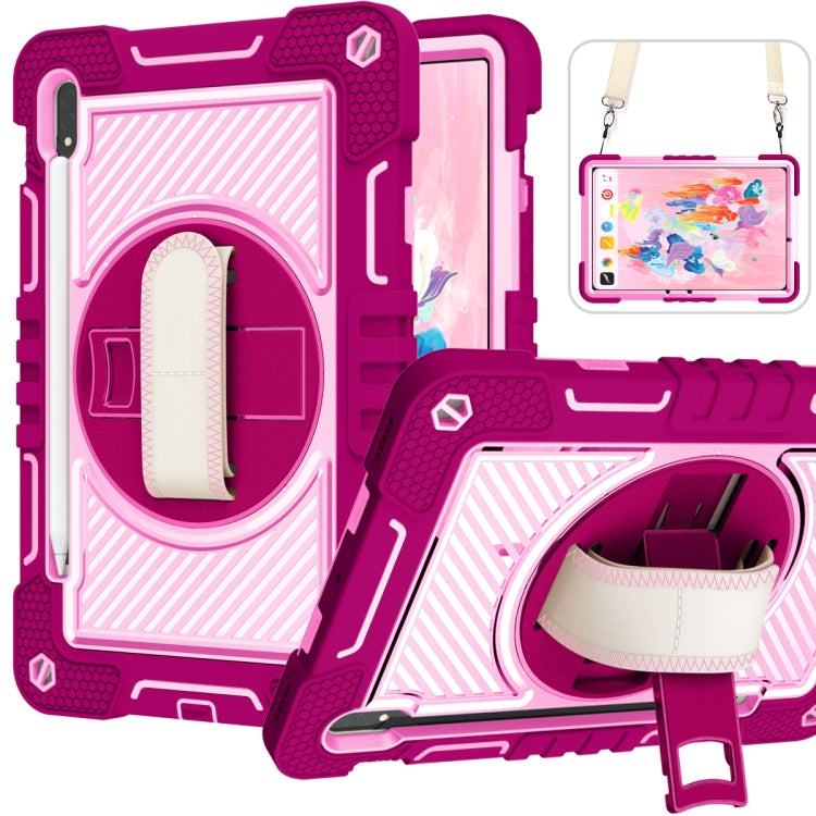 For Samsung Galaxy Tab S7 / S8 360 Degree Rotation Contrast Color Silicone+PC Tablet Case(Rose Red+Pink) by buy2fix