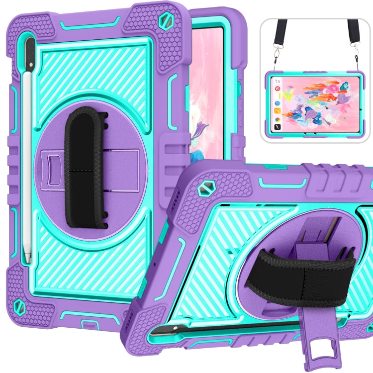 For Samsung Galaxy Tab S7 / S8 360 Degree Rotation Contrast Color Silicone+PC Tablet Case(Purple+Mint Green) by buy2fix