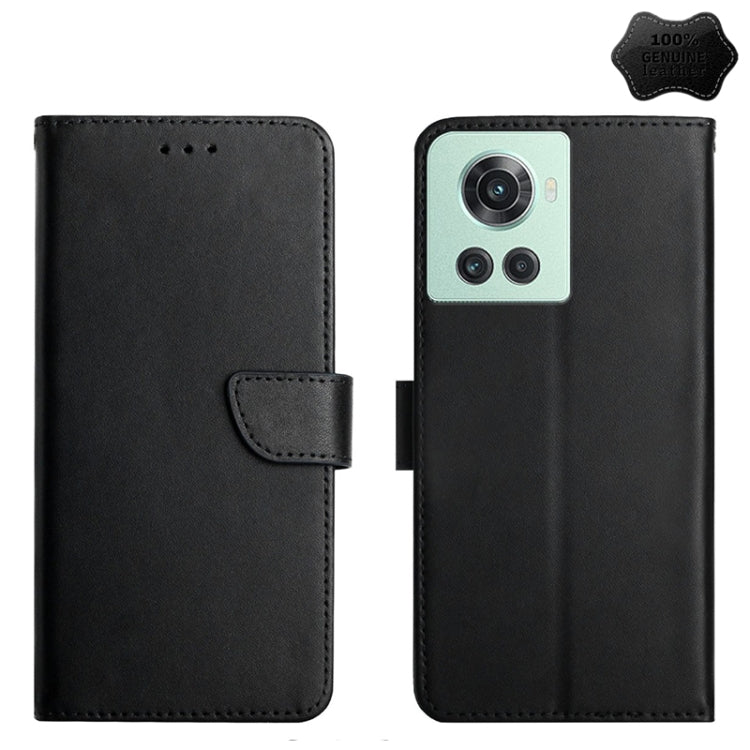 For OnePlus 10R Genuine Leather Fingerprint-proof Horizontal Flip Phone Case(Black) - OnePlus Cases by buy2fix | Online Shopping UK | buy2fix