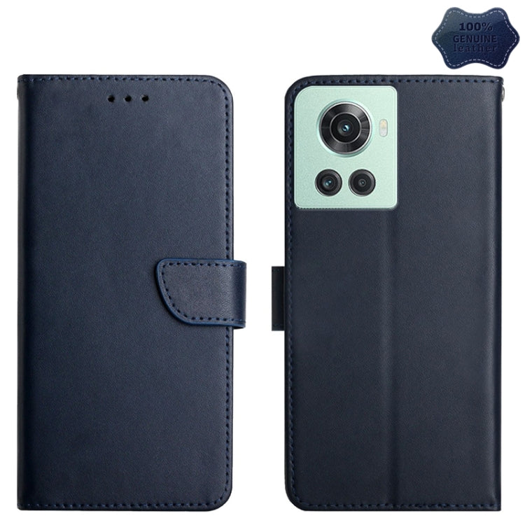 For OnePlus 10R Genuine Leather Fingerprint-proof Horizontal Flip Phone Case(Blue) - OnePlus Cases by buy2fix | Online Shopping UK | buy2fix