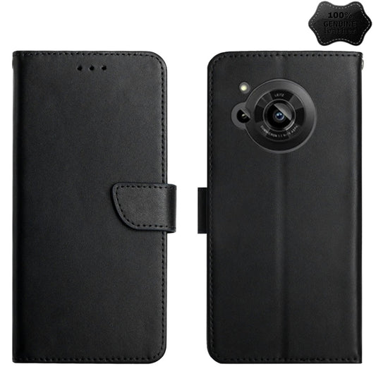 For Sharp Aquos R7 Genuine Leather Fingerprint-proof Horizontal Flip Phone Case(Black) - More Brand by buy2fix | Online Shopping UK | buy2fix