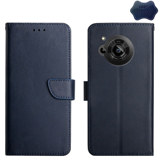 For Sharp Aquos R7 Genuine Leather Fingerprint-proof Horizontal Flip Phone Case(Blue) - More Brand by buy2fix | Online Shopping UK | buy2fix