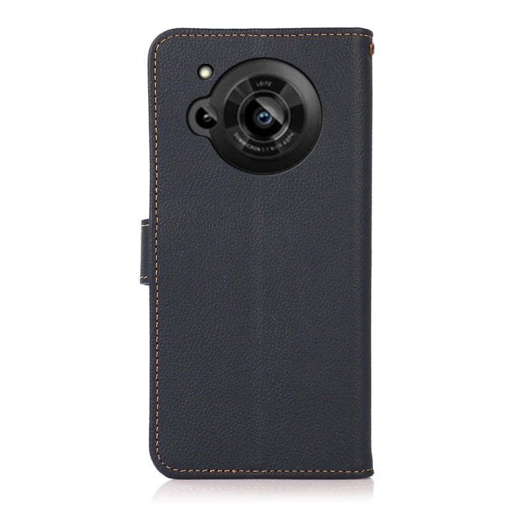 For Sharp Aquos R7 KHAZNEH Custer Genuine Leather RFID Phone Case(Blue) - More Brand by buy2fix | Online Shopping UK | buy2fix