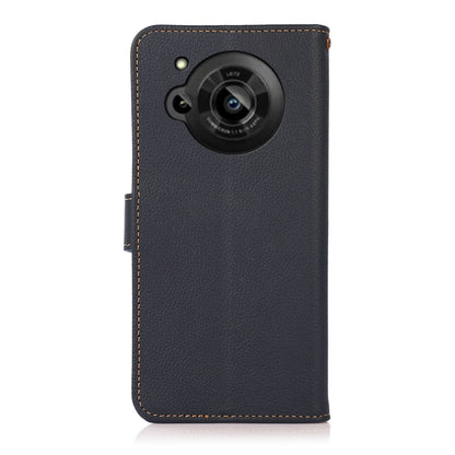 For Sharp Aquos R7 KHAZNEH Custer Genuine Leather RFID Phone Case(Blue) - More Brand by buy2fix | Online Shopping UK | buy2fix