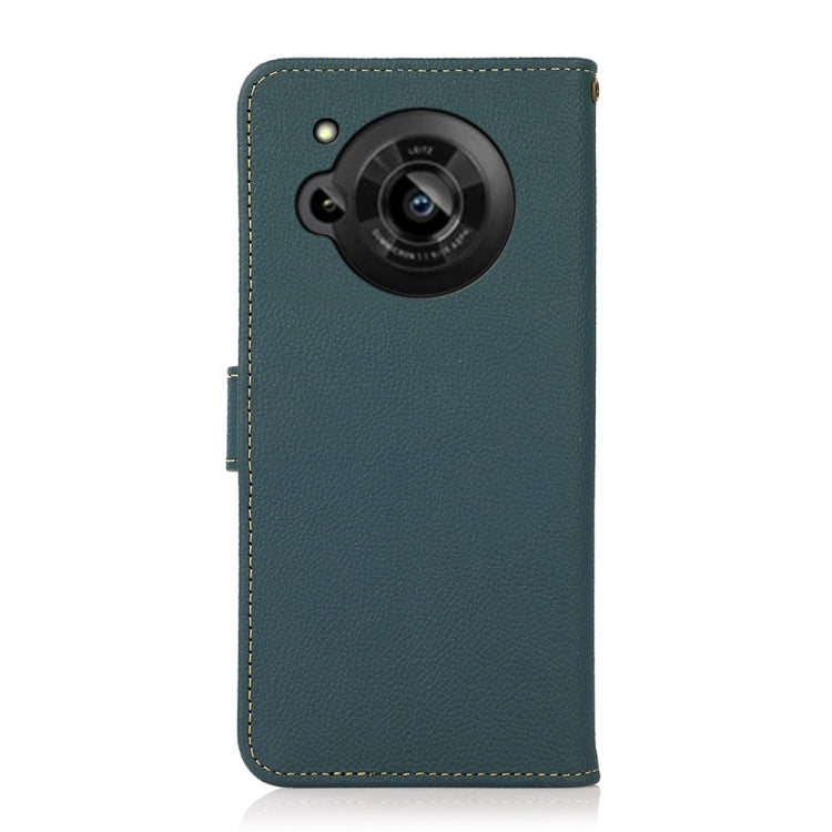 For Sharp Aquos R7 KHAZNEH Custer Genuine Leather RFID Phone Case(Green) - More Brand by buy2fix | Online Shopping UK | buy2fix