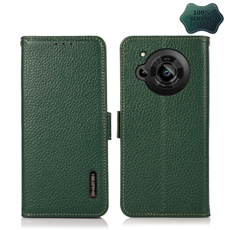 For Sharp Aquos R7 KHAZNEH Side-Magnetic Litchi Genuine Leather RFID Phone Case(Green) - More Brand by buy2fix | Online Shopping UK | buy2fix