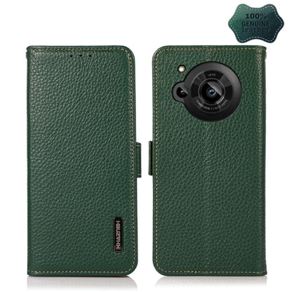 For Sharp Aquos R7 KHAZNEH Side-Magnetic Litchi Genuine Leather RFID Phone Case(Green) - More Brand by buy2fix | Online Shopping UK | buy2fix