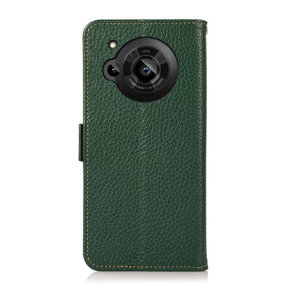 For Sharp Aquos R7 KHAZNEH Side-Magnetic Litchi Genuine Leather RFID Phone Case(Green) - More Brand by buy2fix | Online Shopping UK | buy2fix