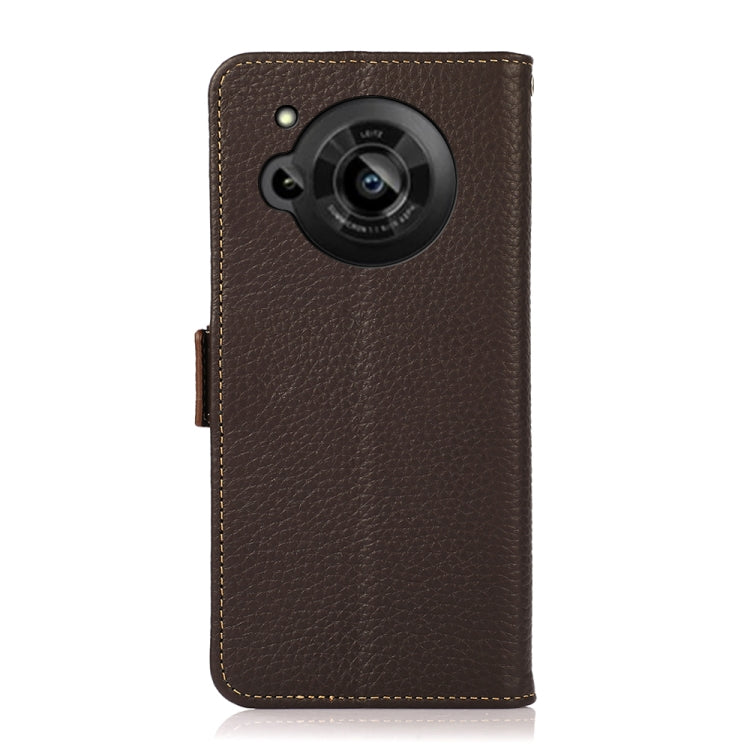 For Sharp Aquos R7 KHAZNEH Side-Magnetic Litchi Genuine Leather RFID Phone Case(Brown) - More Brand by buy2fix | Online Shopping UK | buy2fix