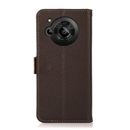 For Sharp Aquos R7 KHAZNEH Side-Magnetic Litchi Genuine Leather RFID Phone Case(Brown) - More Brand by buy2fix | Online Shopping UK | buy2fix