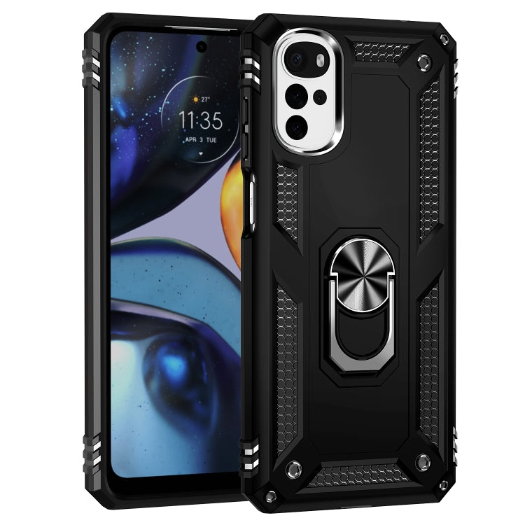 For Motorola Moto G22 Shockproof TPU + PC Holder Phone Case(Black) - Motorola Cases by buy2fix | Online Shopping UK | buy2fix