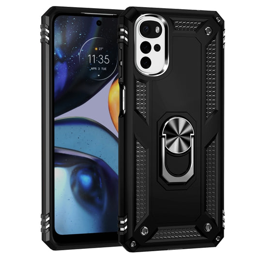 For Motorola Moto G22 Shockproof TPU + PC Holder Phone Case(Black) by buy2fix