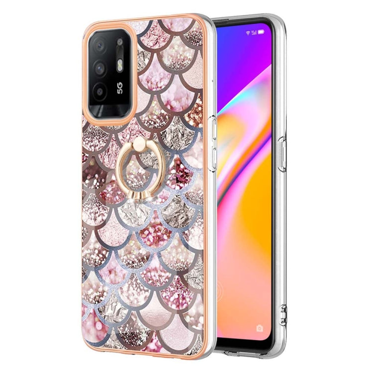 For OPPO A94 5G / A95 5G Electroplating IMD TPU Phone Case with Ring(Pink Scales) - OPPO Cases by buy2fix | Online Shopping UK | buy2fix