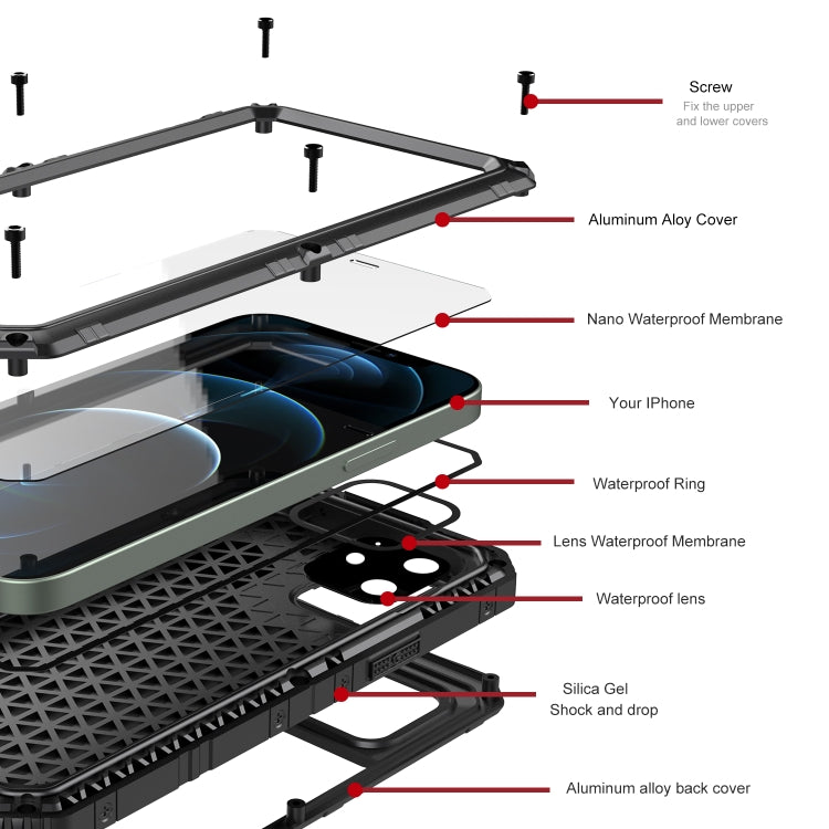 For iPhone 12 Metal + Silicone Phone Case with Screen Protector(Black) - iPhone 12 / 12 Pro Cases by buy2fix | Online Shopping UK | buy2fix
