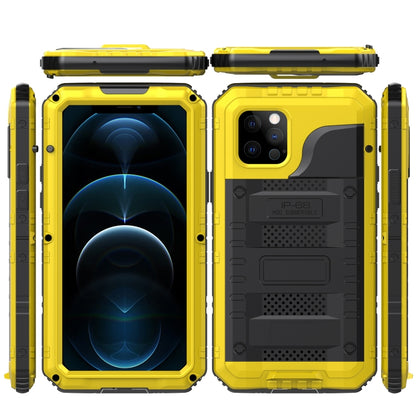 For iPhone 12 Pro Metal + Silicone Phone Case with Screen Protector(Yellow) - iPhone 12 / 12 Pro Cases by buy2fix | Online Shopping UK | buy2fix