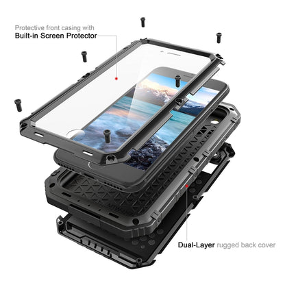 Metal + Silicone Phone Case with Screen Protector For iPhone 8 Plus / 7 Plus(Black) - More iPhone Cases by buy2fix | Online Shopping UK | buy2fix