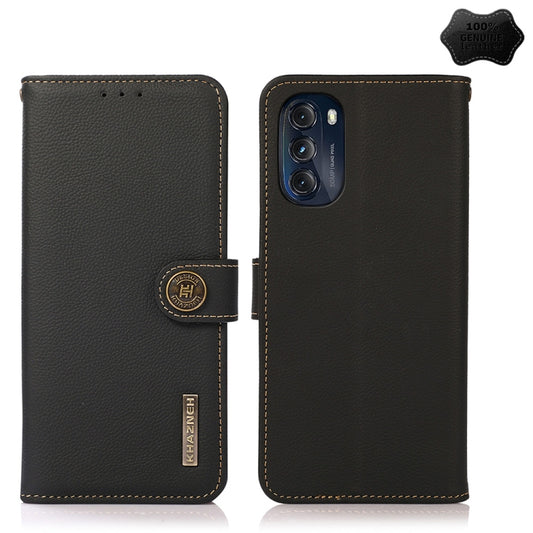 For Motorola Moto G 2022 5G KHAZNEH Custer Genuine Leather RFID Phone Case(Black) - Motorola Cases by buy2fix | Online Shopping UK | buy2fix