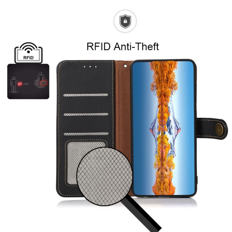 For Motorola Moto G 2022 5G KHAZNEH Custer Genuine Leather RFID Phone Case(Black) - Motorola Cases by buy2fix | Online Shopping UK | buy2fix