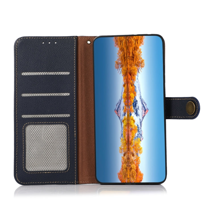 For Motorola Moto G 2022 5G KHAZNEH Custer Genuine Leather RFID Phone Case(Blue) - Motorola Cases by buy2fix | Online Shopping UK | buy2fix