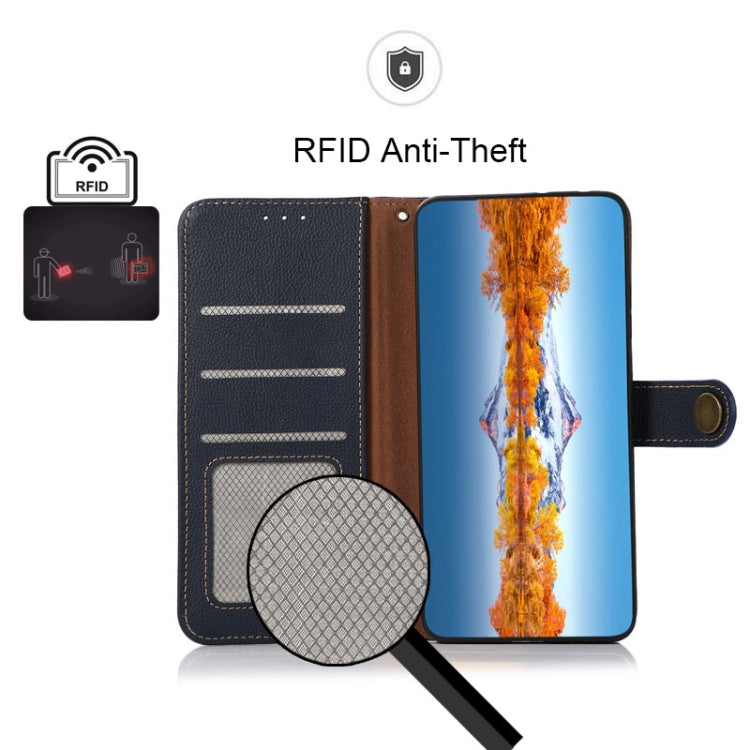For Motorola Moto G 2022 5G KHAZNEH Custer Genuine Leather RFID Phone Case(Blue) - Motorola Cases by buy2fix | Online Shopping UK | buy2fix