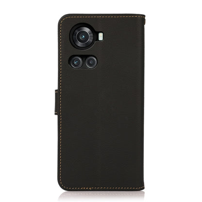 For OnePlus 10R / Ace KHAZNEH Custer Genuine Leather RFID Phone Case(Black) - OnePlus Cases by buy2fix | Online Shopping UK | buy2fix