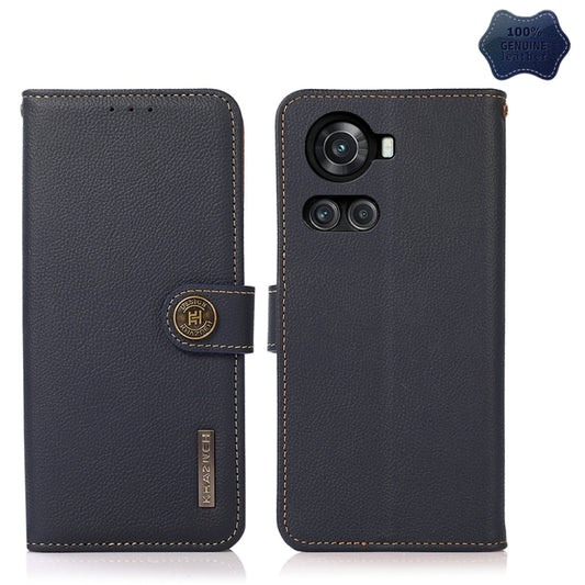 For OnePlus 10R / Ace KHAZNEH Custer Genuine Leather RFID Phone Case(Blue) - OnePlus Cases by buy2fix | Online Shopping UK | buy2fix