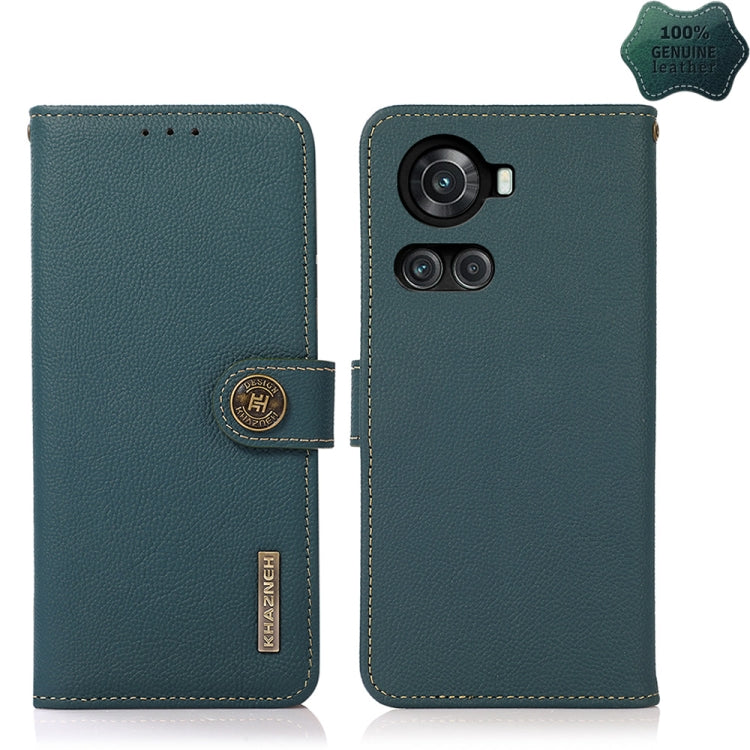 For OnePlus 10R / Ace KHAZNEH Custer Genuine Leather RFID Phone Case(Green) - OnePlus Cases by buy2fix | Online Shopping UK | buy2fix