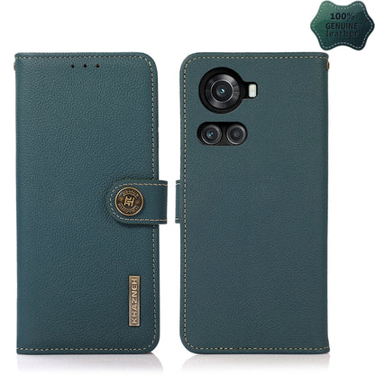 For OnePlus 10R / Ace KHAZNEH Custer Genuine Leather RFID Phone Case(Green) - OnePlus Cases by buy2fix | Online Shopping UK | buy2fix