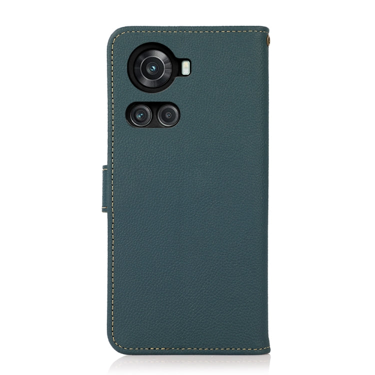 For OnePlus 10R / Ace KHAZNEH Custer Genuine Leather RFID Phone Case(Green) - OnePlus Cases by buy2fix | Online Shopping UK | buy2fix