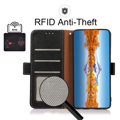 For Motorola Moto G 2022 5G KHAZNEH Side-Magnetic Litchi Genuine Leather RFID Phone Case(Black) - Motorola Cases by buy2fix | Online Shopping UK | buy2fix