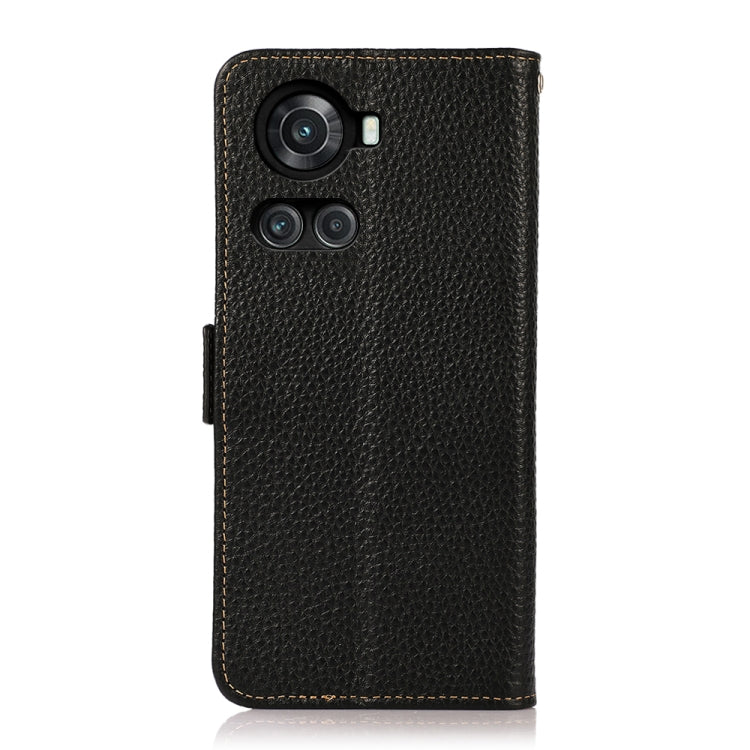 For OnePlus 10R / Ace KHAZNEH Side-Magnetic Litchi Genuine Leather RFID Phone Case(Black) - OnePlus Cases by buy2fix | Online Shopping UK | buy2fix