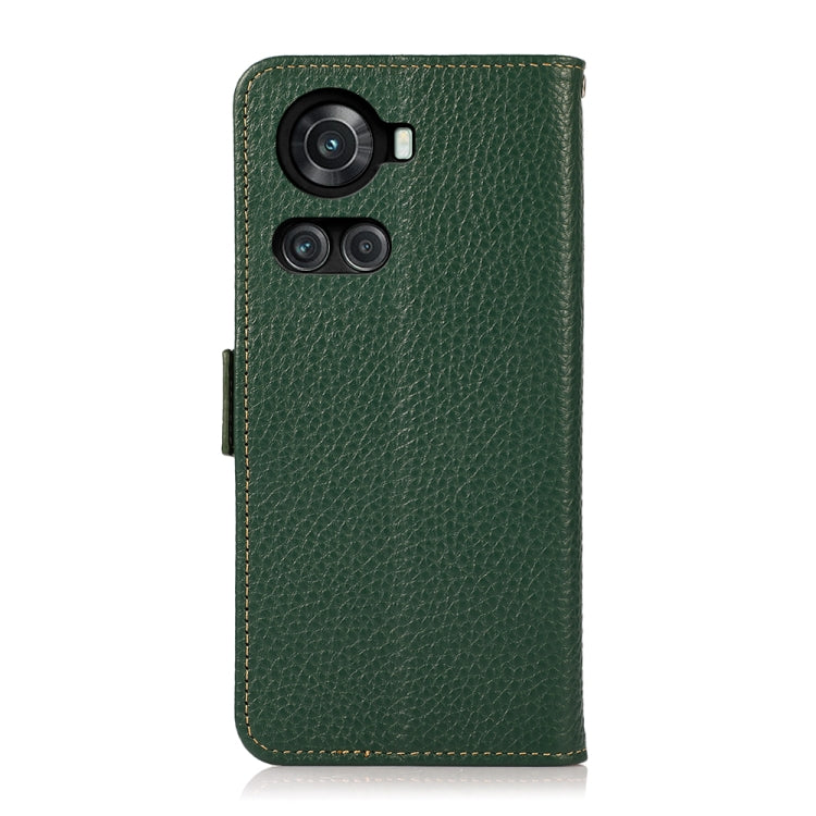 For OnePlus 10R / Ace KHAZNEH Side-Magnetic Litchi Genuine Leather RFID Phone Case(Green) - OnePlus Cases by buy2fix | Online Shopping UK | buy2fix