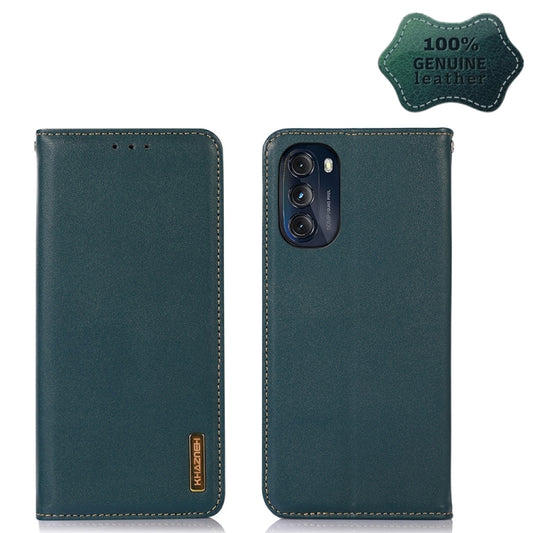 For Motorola Moto G 2022 5G KHAZNEH Nappa Top Layer Cowhide Leather Phone Case(Green) - Motorola Cases by buy2fix | Online Shopping UK | buy2fix