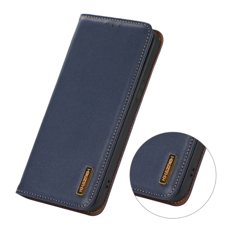 For Motorola Moto G 2022 5G KHAZNEH Nappa Top Layer Cowhide Leather Phone Case(Blue) - Motorola Cases by buy2fix | Online Shopping UK | buy2fix