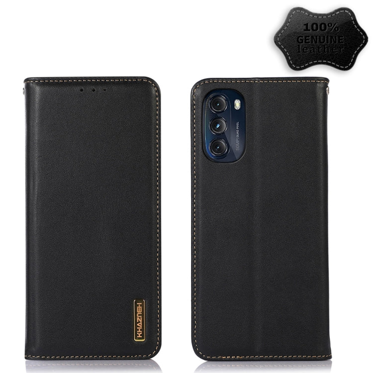 For Motorola Moto G 2022 5G KHAZNEH Nappa Top Layer Cowhide Leather Phone Case(Black) - Motorola Cases by buy2fix | Online Shopping UK | buy2fix