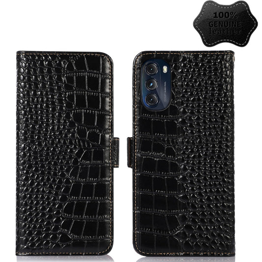 For Motorola Moto G 2022 5G Crocodile Top Layer Cowhide Leather Phone Case(Black) - Motorola Cases by buy2fix | Online Shopping UK | buy2fix