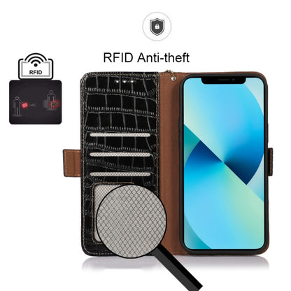 For Motorola Moto G 2022 5G Crocodile Top Layer Cowhide Leather Phone Case(Black) - Motorola Cases by buy2fix | Online Shopping UK | buy2fix