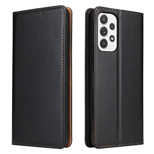 For Samsung Galaxy A73 5G Fierre Shann PU Genuine Leather Texture Leather Phone Case(Black)