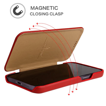 For iPhone 13 Fierre Shann Magnetic Genuine Leather Phone Case(Red) - iPhone 13 Cases by FIERRE SHANN | Online Shopping UK | buy2fix