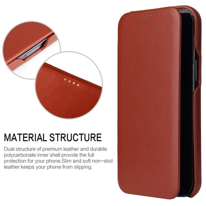 For iPhone 13 Fierre Shann Magnetic Genuine Leather Phone Case(Brown) - iPhone 13 Cases by FIERRE SHANN | Online Shopping UK | buy2fix