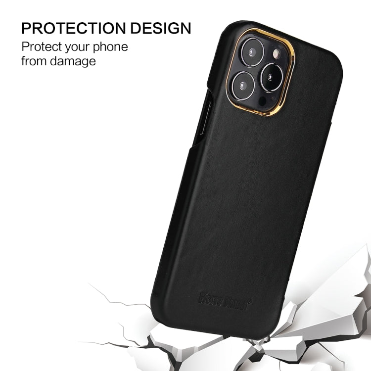 For iPhone 13 Fierre Shann Magnetic Genuine Leather Phone Case(Black) - iPhone 13 Cases by FIERRE SHANN | Online Shopping UK | buy2fix
