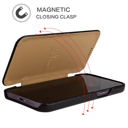 For iPhone 13 Fierre Shann Magnetic Genuine Leather Phone Case(Black) - iPhone 13 Cases by FIERRE SHANN | Online Shopping UK | buy2fix