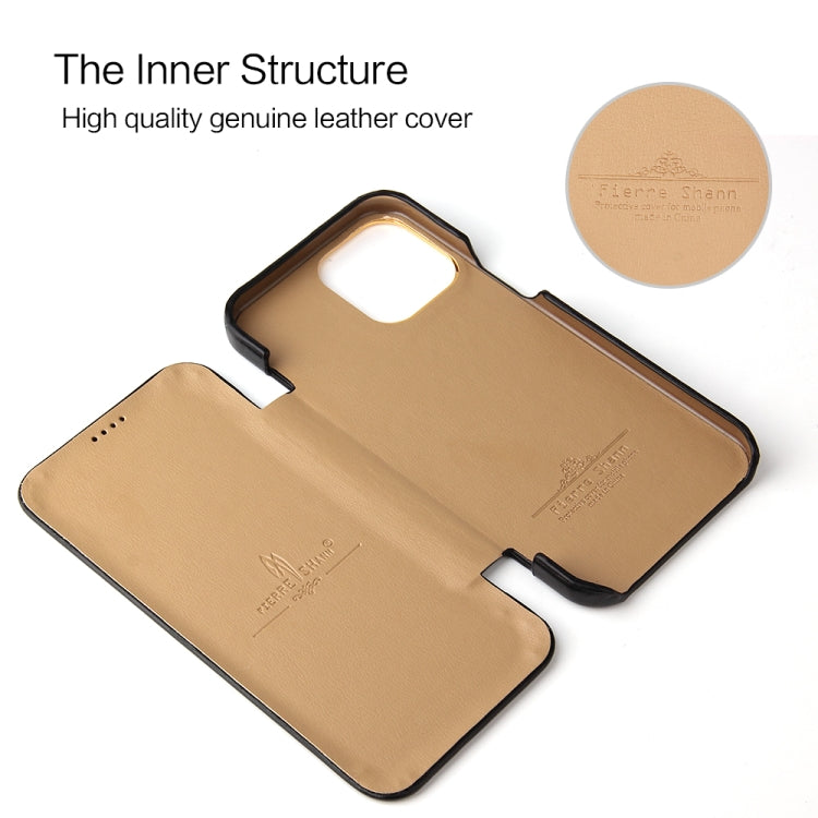 For iPhone 13 Fierre Shann Magnetic Genuine Leather Phone Case(Black) - iPhone 13 Cases by FIERRE SHANN | Online Shopping UK | buy2fix