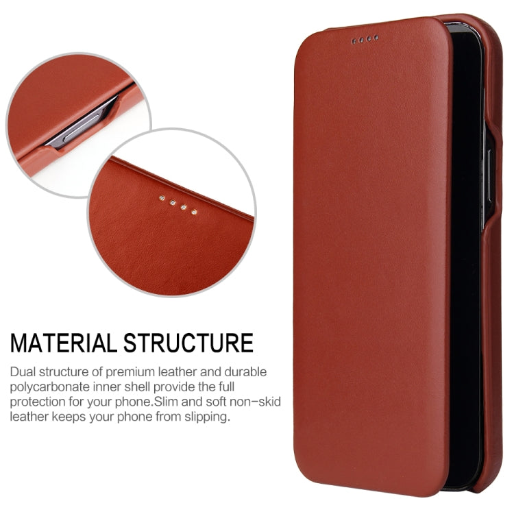For iPhone 13 Pro Fierre Shann Magnetic Genuine Leather Phone Case (Brown) - iPhone 13 Pro Cases by FIERRE SHANN | Online Shopping UK | buy2fix