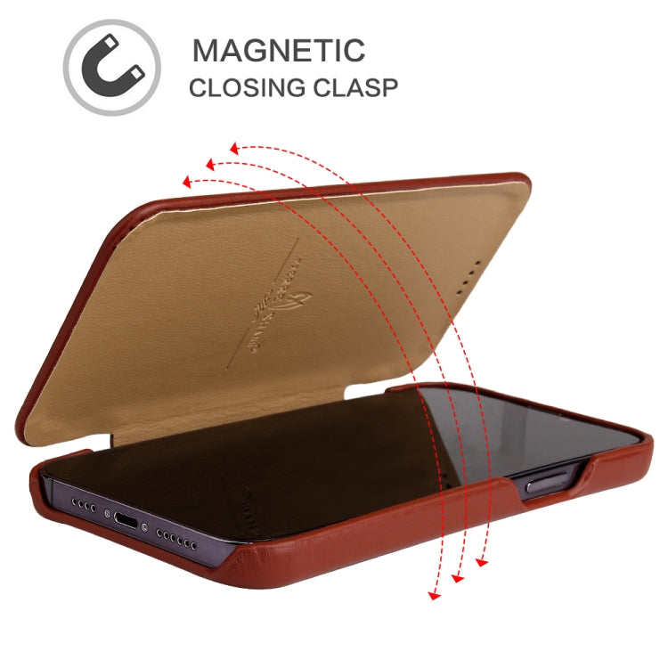 For iPhone 13 Pro Fierre Shann Magnetic Genuine Leather Phone Case (Brown) - iPhone 13 Pro Cases by FIERRE SHANN | Online Shopping UK | buy2fix