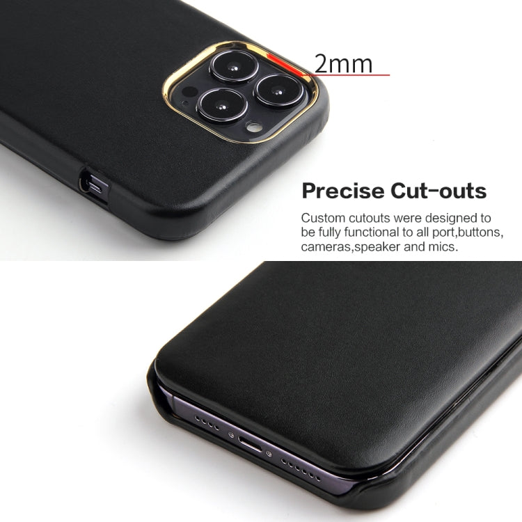 For iPhone 13 Pro Max Fierre Shann Magnetic Genuine Leather Phone Case (Black) - iPhone 13 Pro Max Cases by FIERRE SHANN | Online Shopping UK | buy2fix