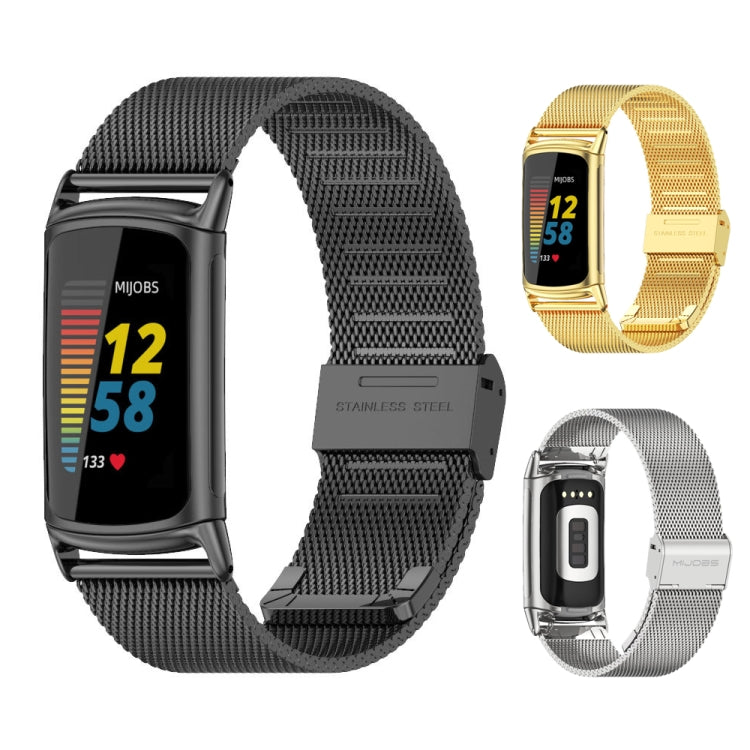 For Fitbit Charge5 Mijobs Milan Buckle Stainless Steel Metal Watch Band(Black) - Watch Bands by MIJOBS | Online Shopping UK | buy2fix
