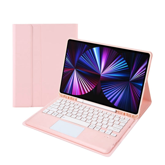 T12B-A Detachable Touch Pad Bluetooth Keyboard Leather Tablet Case For iPad Air 13 2025 / 2024 / Pro 12.9 inch 2021/2020/2018(Pink)